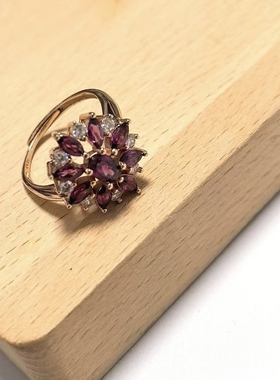 G177# S925通体纯银紫牙乌石榴石戒指18.5*17*6.5mm