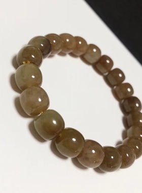 S1551# 天然和田玉糖料老型珠黄糖手链9.8*9mm 重量32克 配证书