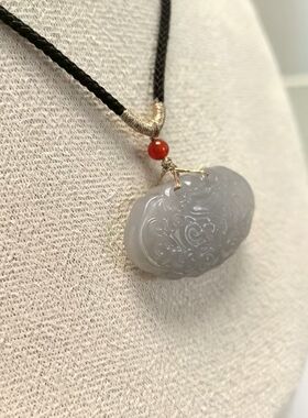 D1463# 天然和田玉烟紫如意锁吊坠32*20*11mm