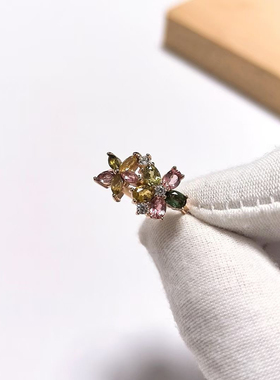 G178# S925纯银碧玺戒指 全净体宝石刻面18*11*3.5mm