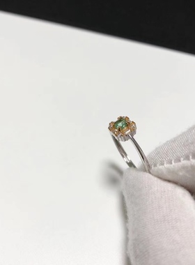 G142# 天然精工镶嵌祖母绿戒指6.5*7mm S925银双金开口戒托