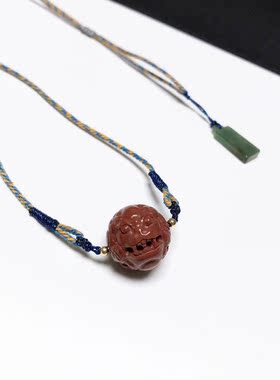 D384# 天然南红貔貅吊坠 锁骨链 配翡翠无事牌吊坠 16.5*16mm