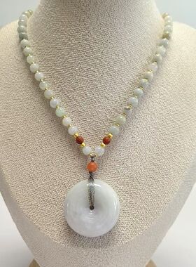 D1472# 天然A货翡翠面包扣紫罗兰平安扣吊坠30*12.5mm 配翡翠南红