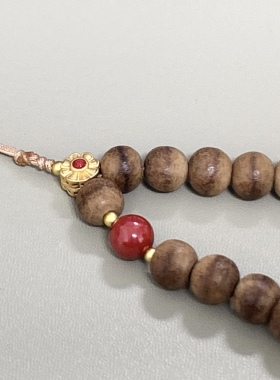 R23# 天然沉香朱砂手机链 沉香9mm、帝王砂朱砂8mm 黄水晶9.5mm