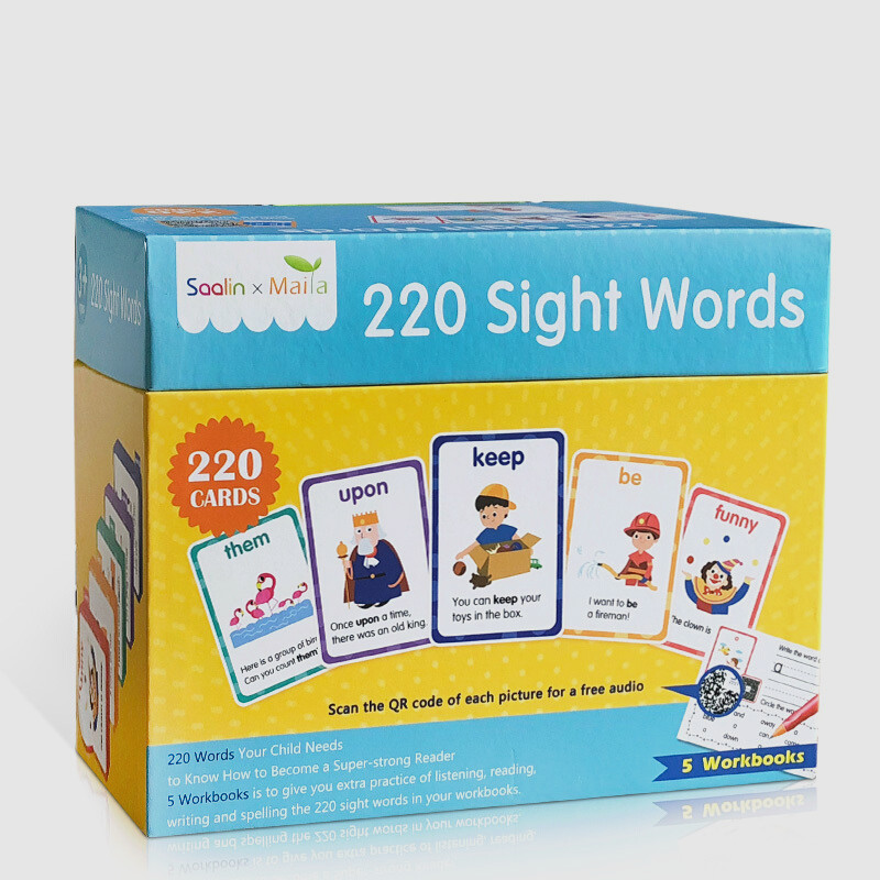 220 sight words点读版 莎林Saalin含5本练习册 儿童早教英语高频词 220张3-6岁单词卡片（不含点读笔）支持小达人点读笔