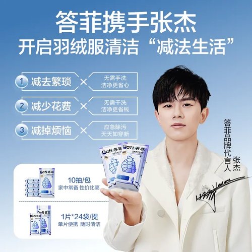 【张杰同款】答菲羽绒服清洁湿巾免水洗去污衣物去渍湿巾便携小包 - 图1