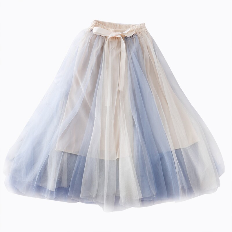 超仙蝴蝶结绑带高腰显瘦网纱蓬蓬裙 垂文半身裙