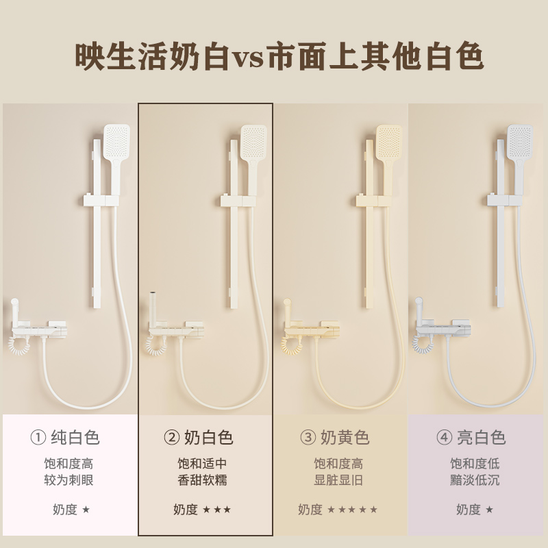 映生活奶油白简易花洒套装家用冷热浴室恒温卫浴分体式洗澡花晒头 - 图0