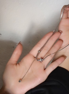 韩S925银双层极简十字架小众项链