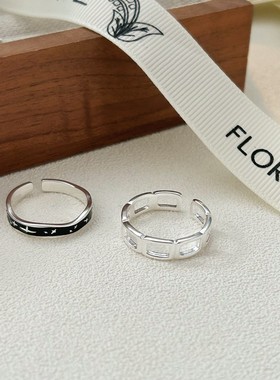 S925银韩版可调节几何方块戒指