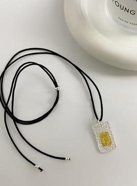 s925纯银通体小方牌纯银项链