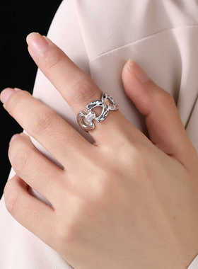 镀白金工艺银戒s925纯银小众设计