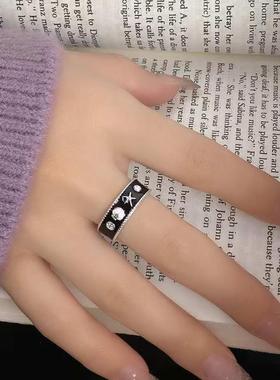 秋冬新款金属黑色珐琅釉戒指