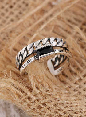 黑色编织组合银戒指s925纯银简约