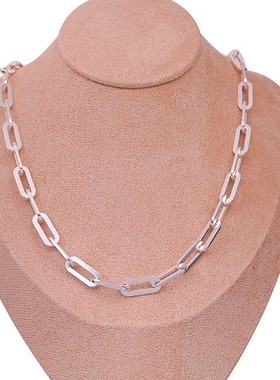 古罗珠宝925银银方片项链素白银