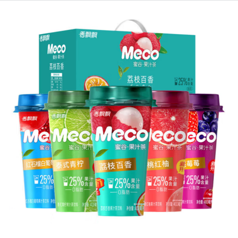 香飘飘蜜谷Meco果汁茶饮料400ml*6杯装荔枝樱桃味果茶饮品下午茶 - 图0