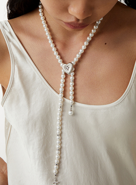 Mouhooland暮后之地刻骨铭心水晶珍珠项链925银拉丝工艺长项链