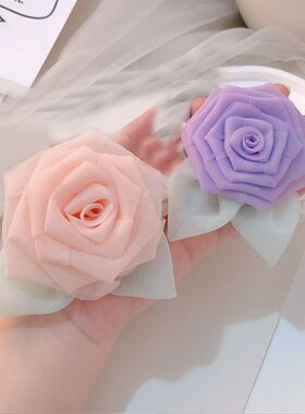 森系缎面玫瑰胸针立体花朵别针