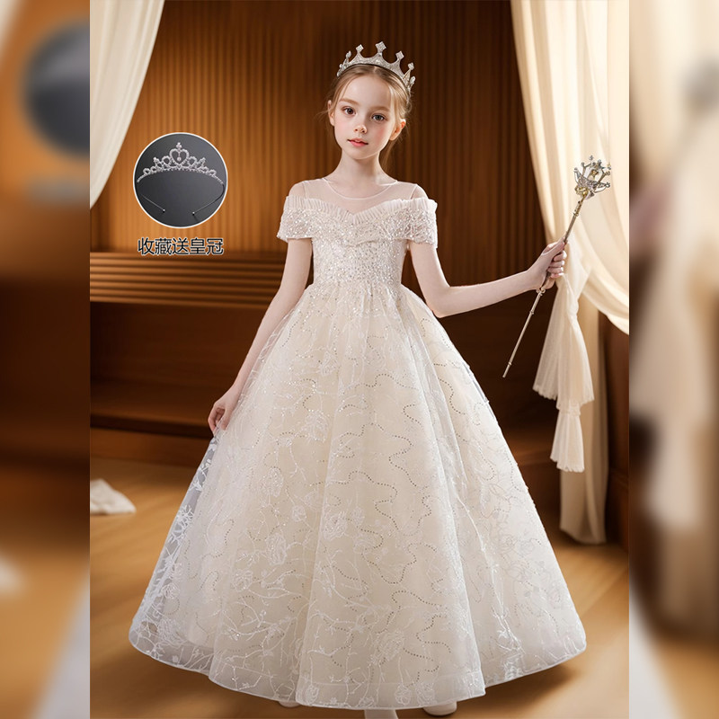 儿童香槟色礼服公主裙高端轻奢走秀女童洋气女孩主持表演服连衣裙,淘宝优惠券,粉丝福利购,淘宝优惠卷