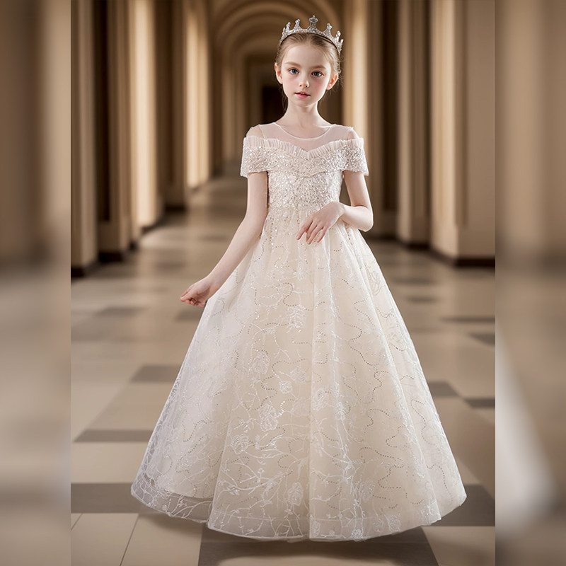 儿童香槟色礼服公主裙高端轻奢走秀女童洋气女孩主持表演服连衣裙,淘宝优惠券,粉丝福利购,淘宝优惠卷