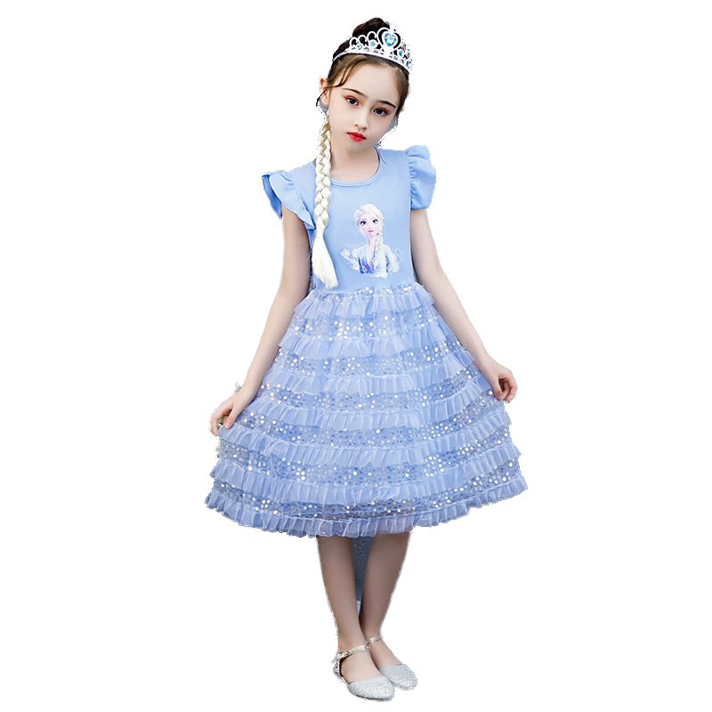 爱莎女宝宝夏款纯棉儿童粉色公主裙 玛贝娅民族服装/舞台装