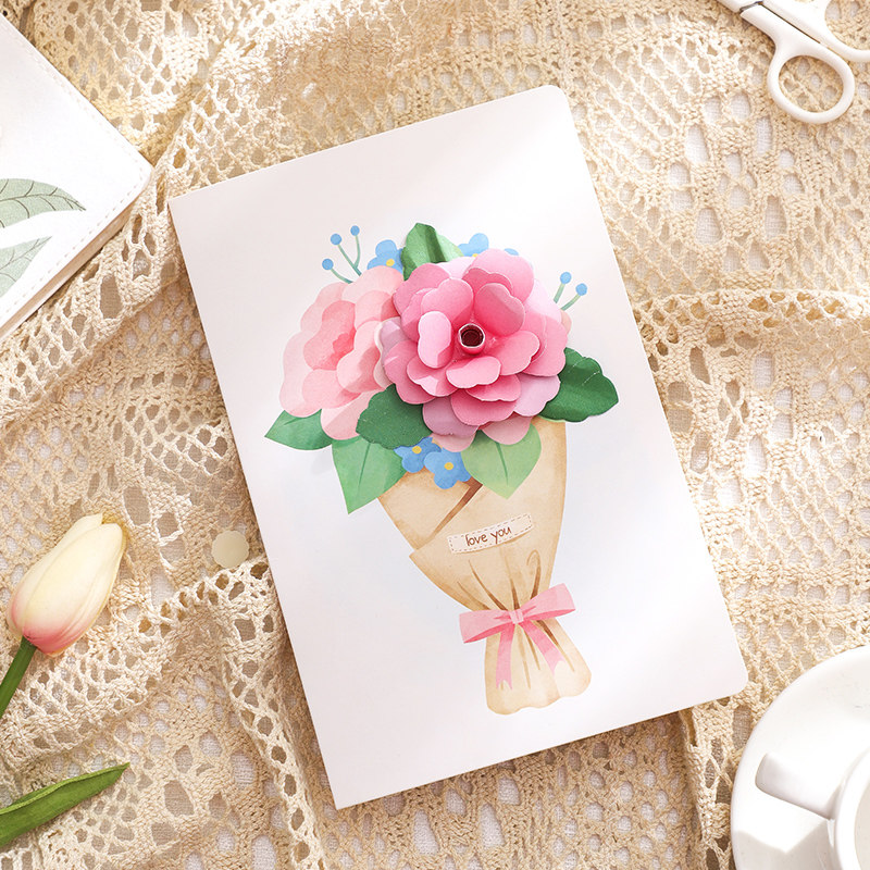 创意diy手工自制祝福小卡片平安夜送老师新款立体花束贺卡感谢信闺蜜生日礼物情侣周年庆婚礼留言卡代手写 玛格办公专营店