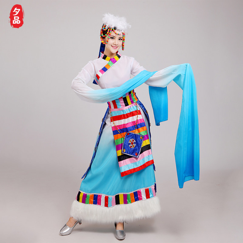 新款藏族水袖舞蹈演出服装女西藏 夕品民族服装/舞台装