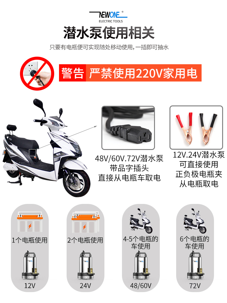 直流潜水泵48V60V72V12V电瓶车抽水泵家用小型农用灌溉浇菜神器 - 图1