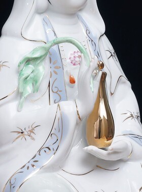 客厅家用观世音摆件工艺品吉祥佛阁陶瓷南海白玉观音菩萨佛像