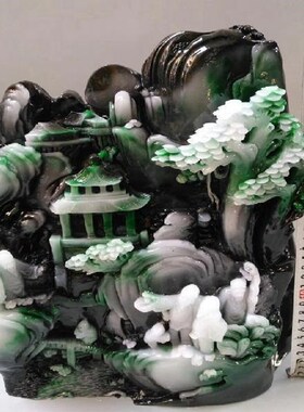 玉石福建寿山石指日高升翡翠色山水客厅摆件仿独山玉观赏石