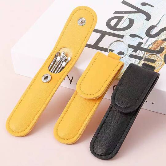 Ear scoop six-piece set of ear picking tools stainless steel ear scoop leather bag cleaner household yellow ear picking does not hurt the ear and shines