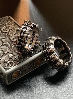 双生十字绊-钛钢机车风中古戒指