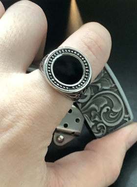 米珠纹-中古鸢尾花黑色镜面尾戒