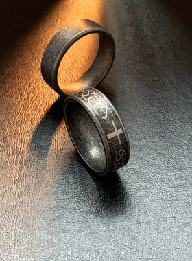 缠情十字-古法钛钢戒指窄款复古