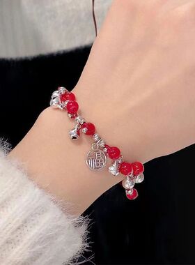 苗疆少女铃铛红绳手链一步一响手链红绳编织手链小众设计新款闺蜜