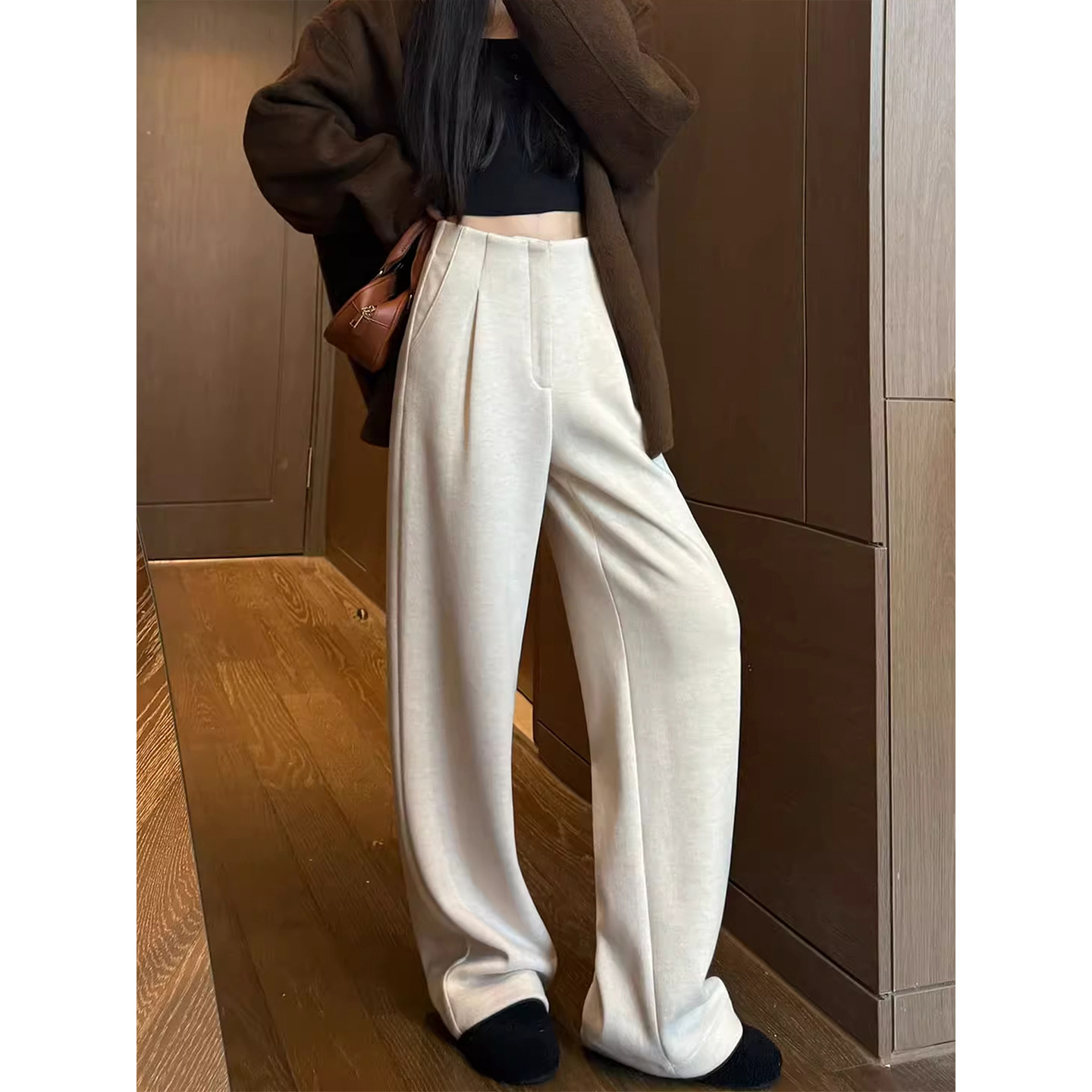 高个子加长灰色西装阔腿裤女秋冬加绒加厚高腰垂感休闲直筒糯米裤,淘宝优惠券,粉丝福利购,淘宝优惠卷