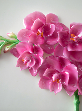 夫己纯手工陶瓷花花世界之正方形瓷板蝴蝶兰紫色摆盘德化陶瓷摆件