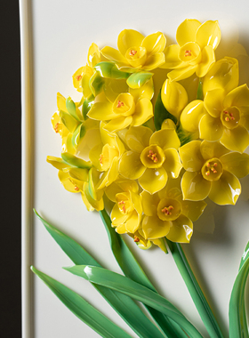 夫己纯手工陶瓷花花世界之正方形瓷板水仙花客厅餐厅玄关摆件