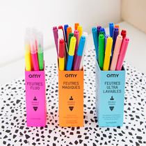 French OMY Thickness Double Head Washable Colored Pen Erasable Discoloration Water Fluorescent Pen Water Pen Children Color Pen