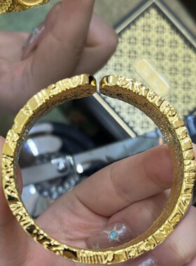 高品质新款福字吉言开口宽版手镯手工錾刻锤纹醒狮手环招财高级感