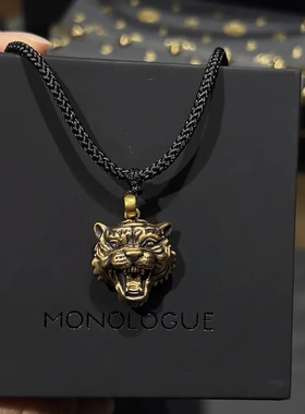 新款高品质版本周家同款monologue老虎头项链百搭气质设计皮绳
