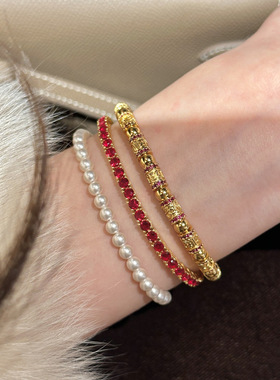 v金不掉色小红书爆款新年高配小红绳手链女排钻红宝本命年手环