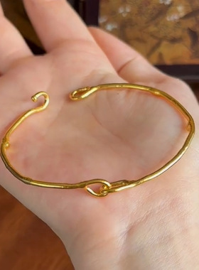 真金电镀保色环扣树枝细款手镯卡扣复古小众素圈手镯不规则