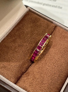 保色新款鸿运戒指女红色高碳钻个性气质手工无缝拼钻金色指环