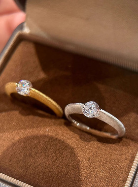 v金材质保色手工拉丝莫桑星球闪钻戒指小众独特指环高级感