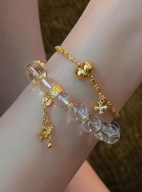 真金电镀保色高级感白水珠手链金色流苏配饰精致手链时尚款