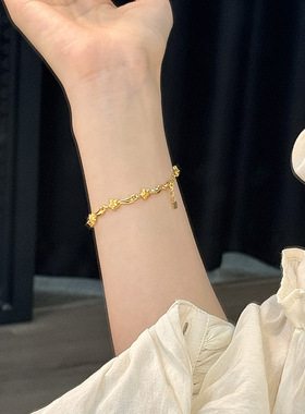 真金电镀流星手链女黄金色星星手饰品彗星环绕好运手环小红书