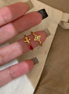 高品质版本红色鸢尾花戒指复古宫廷气质小众设计高级指戒百搭指环