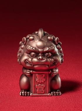 新款高品质版本《紫铜小狮》客厅桌面瑞狮紫铜摆件暴富挂件