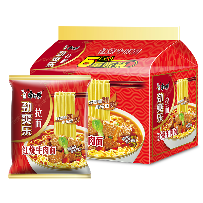 康师傅劲爽乐方便面5袋量贩版劲爽红烧牛肉混搭泡面速食品夜宵